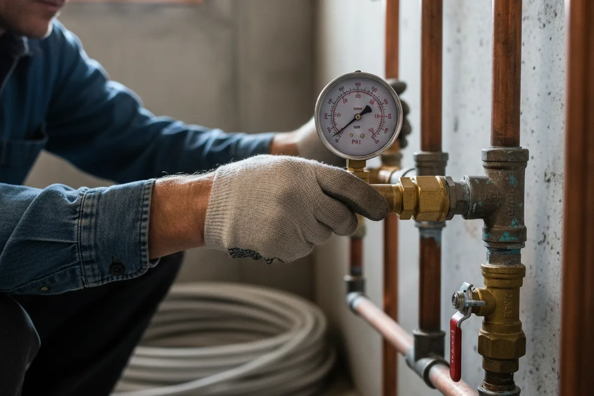 Pressure testing a repaired line during Water Line Repair in Roxbury